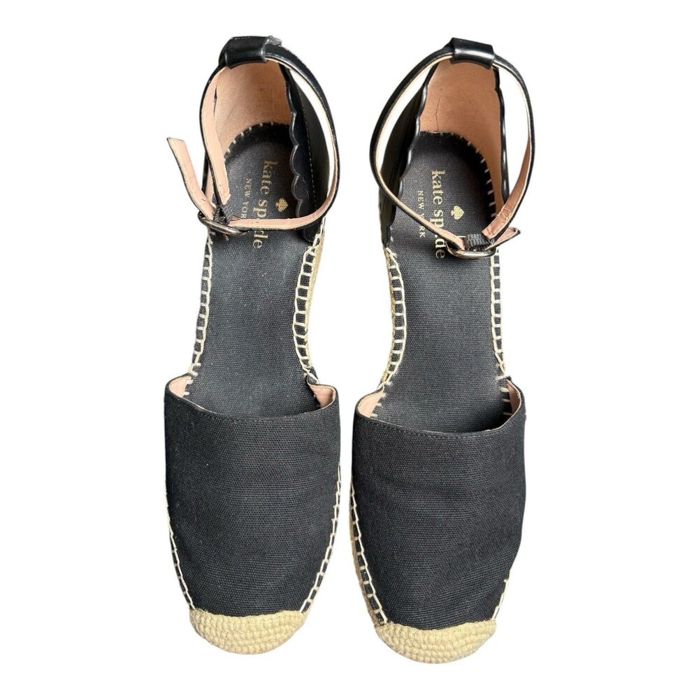 Kate Spade Espadrilles Wedge Sandals Black Palma Canvas Ankle Strap Women's 8.5B - Picture 2 of 9